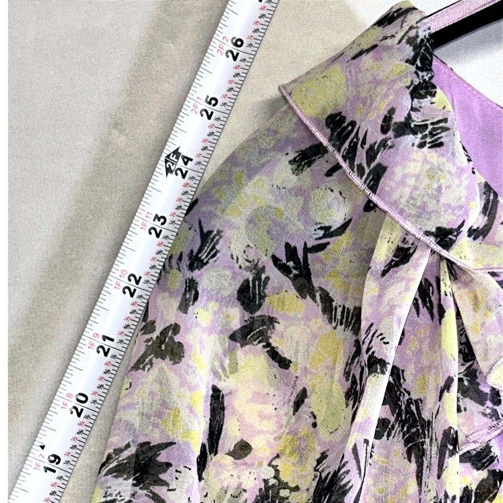 Free People Floral Ruched Puff Sleeve Crop Blouse Purple S